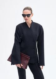 Sculptural Collarless Blazer in Scuba  - Black - CO Collections
